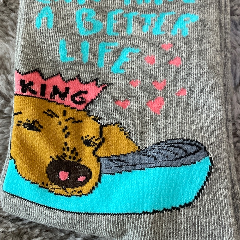 Patches & Pins Womens Gray Dog Novelty Socks - Pink & Aqua Accent - Picture 5 of 6
